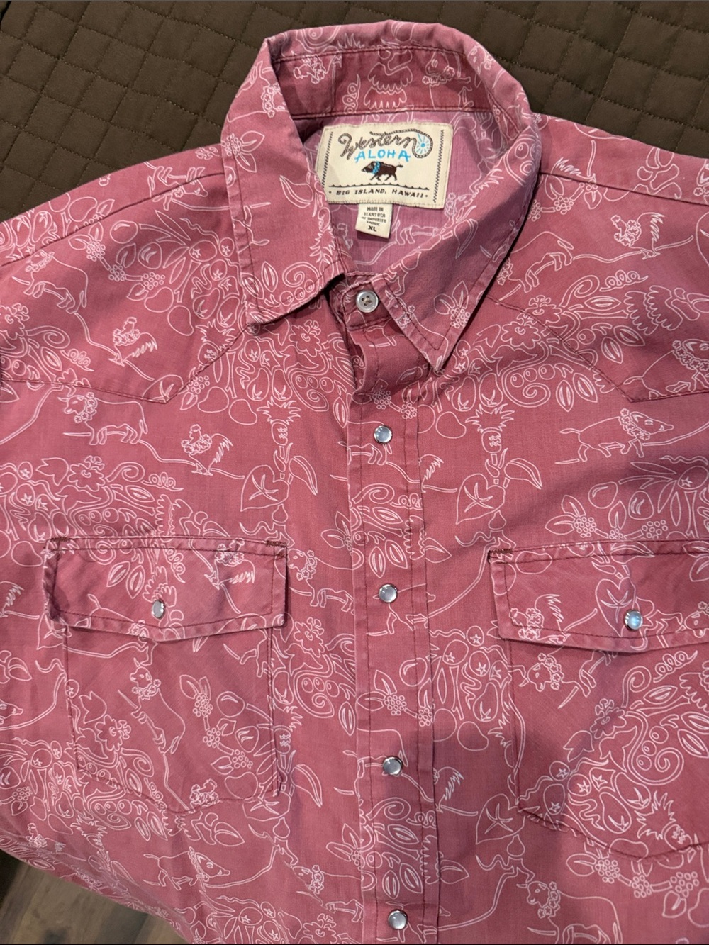 Lot of 3 Western Aloha Men's Short-Sleeve Hawaiian Shirts, Blue, White, Red - Picture 4 of 5